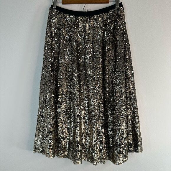 Maeve Anthropologie Gold All Over Sequin Embellished Midi Skirt Women Small Glam - Picture 2 of 8